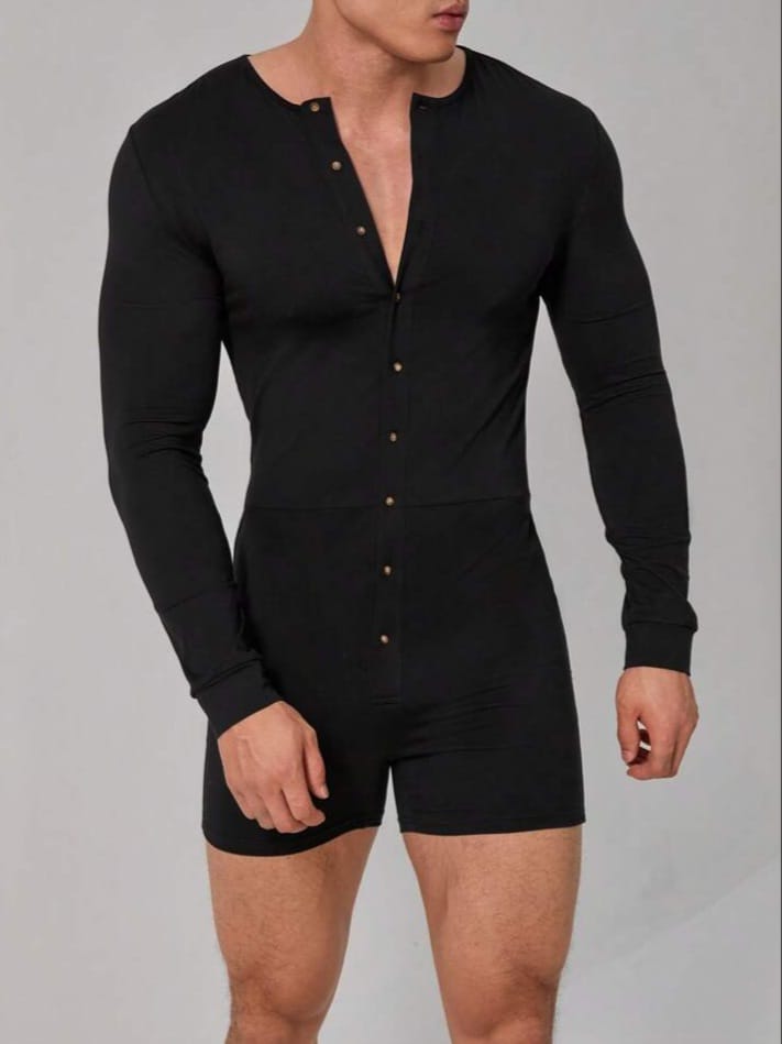 Crystal City Men Solid Button Front Sleep Romper